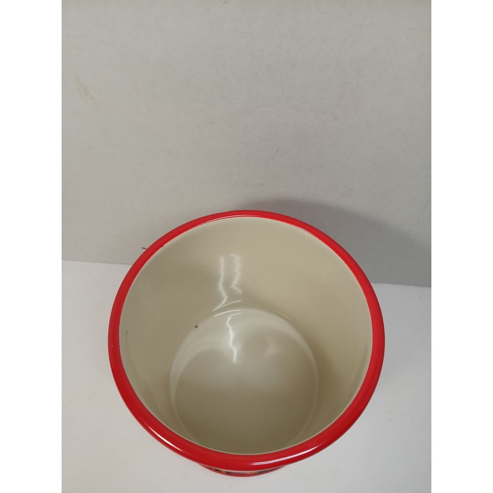 Pioneer Woman Country Garden Utensil Crock 6.5" Stoneware Floral Red Trim New - Picture 2 of 4